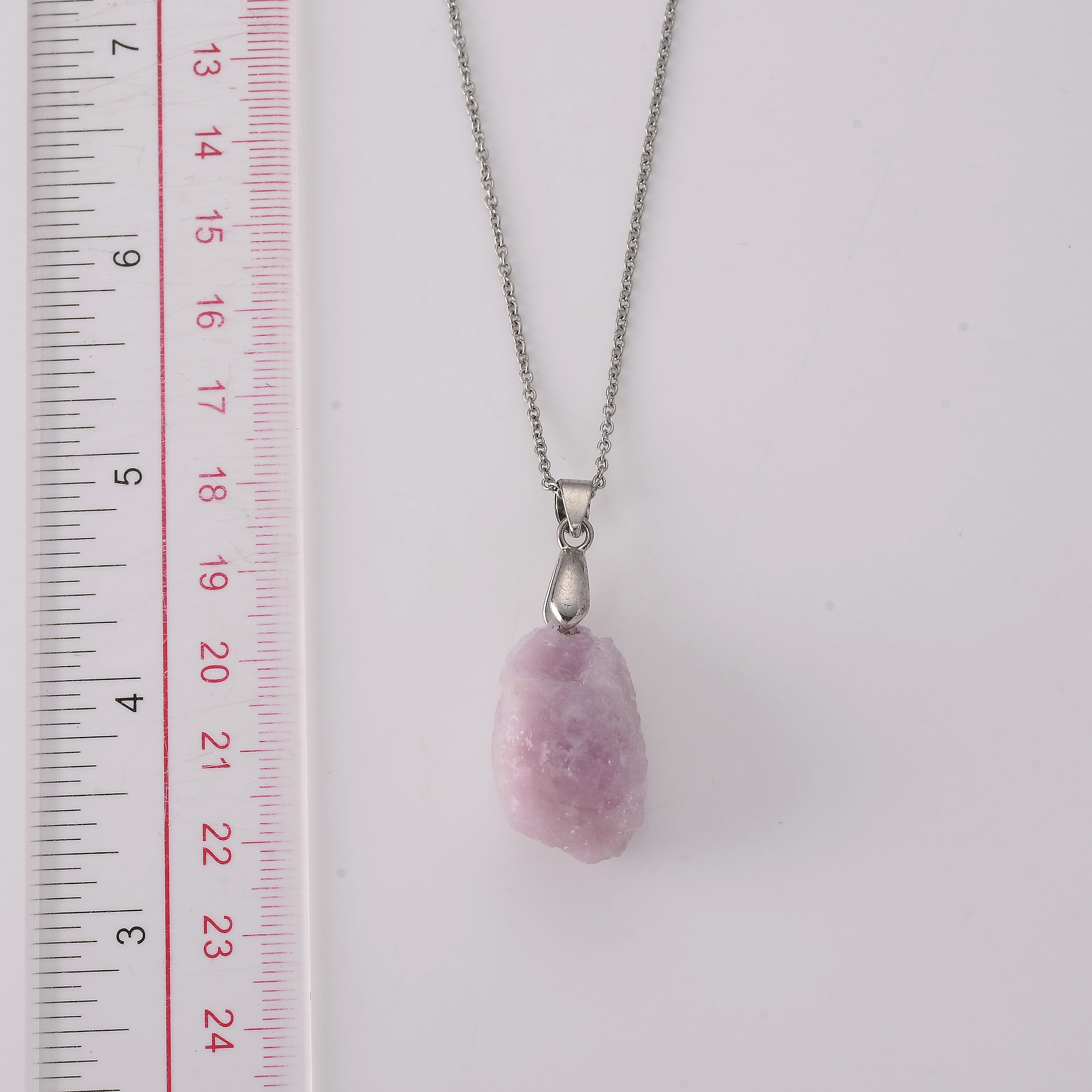Kunzite 55.00 ctw Pendant Necklace (20 Inches) in Stainless Steel