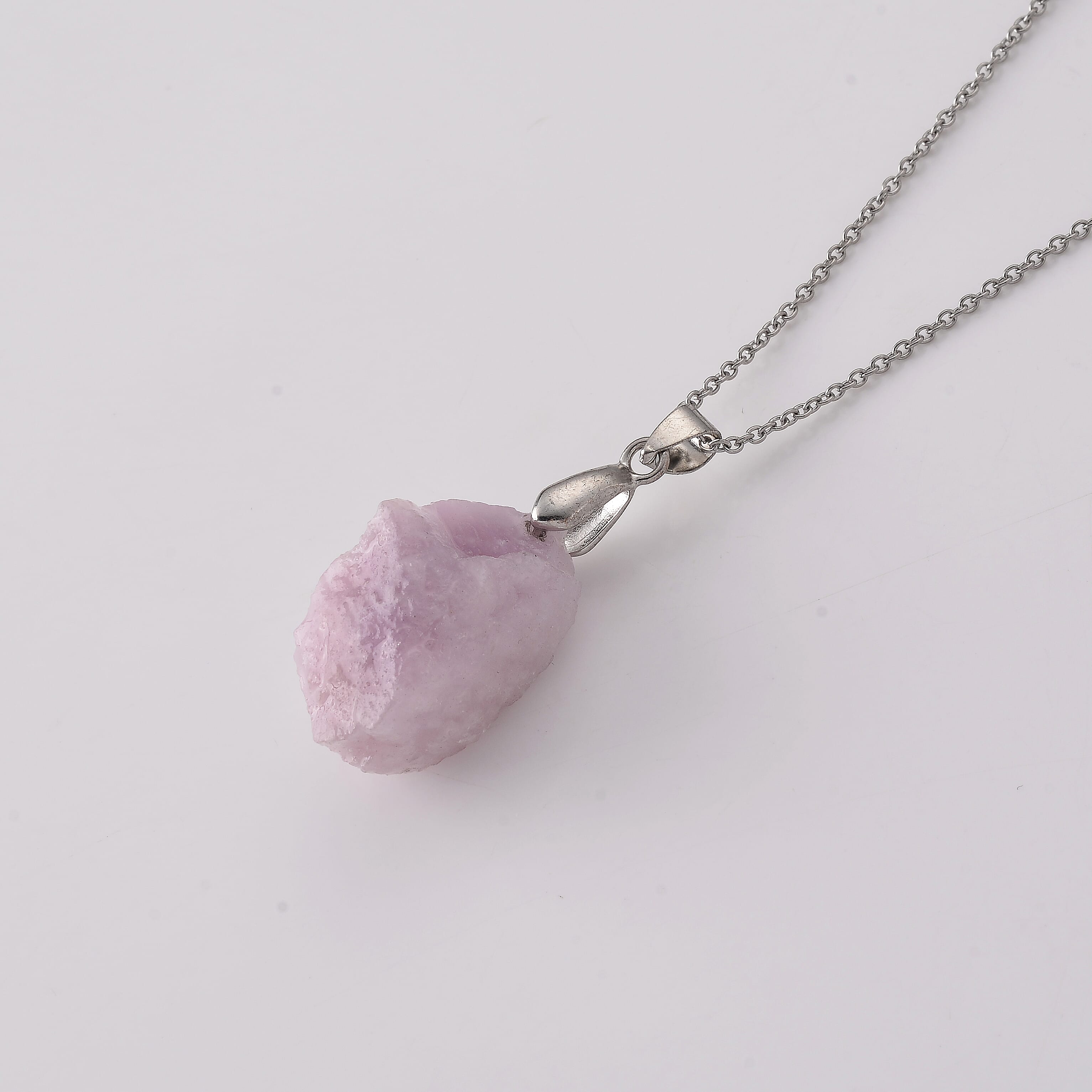 Kunzite 55.00 ctw Pendant Necklace (20 Inches) in Stainless Steel