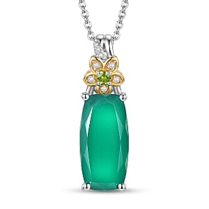 EverTrue Verde Onyx and Multi Gemstone 6.55 ctw Forest Bloom Pendant in 18K YG Plated and Platinum Bond with Stainless Steel Necklace 20 Inches