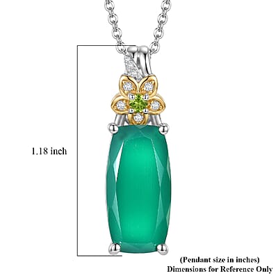 EverTrue Verde Onyx and Multi Gemstone 6.55 ctw Forest Bloom Pendant in 18K YG Plated and Platinum Bond with Stainless Steel Necklace 20 Inches