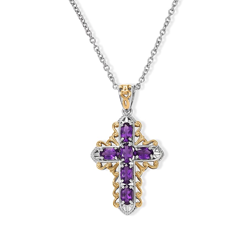 EverTrue African Amethyst 1.35 ctw Pendant in 18K YG Plated and Platinum Bond with Stainless Steel Necklace 20 Inches