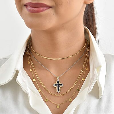 EverTrue Thai Black Spinel 1.90 ctw Pendant in 18K YG Plated and Platinum Bond with Stainless Steel Necklace 20 Inches