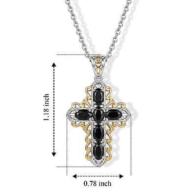 EverTrue Thai Black Spinel 1.90 ctw Pendant in 18K YG Plated and Platinum Bond with Stainless Steel Necklace 20 Inches
