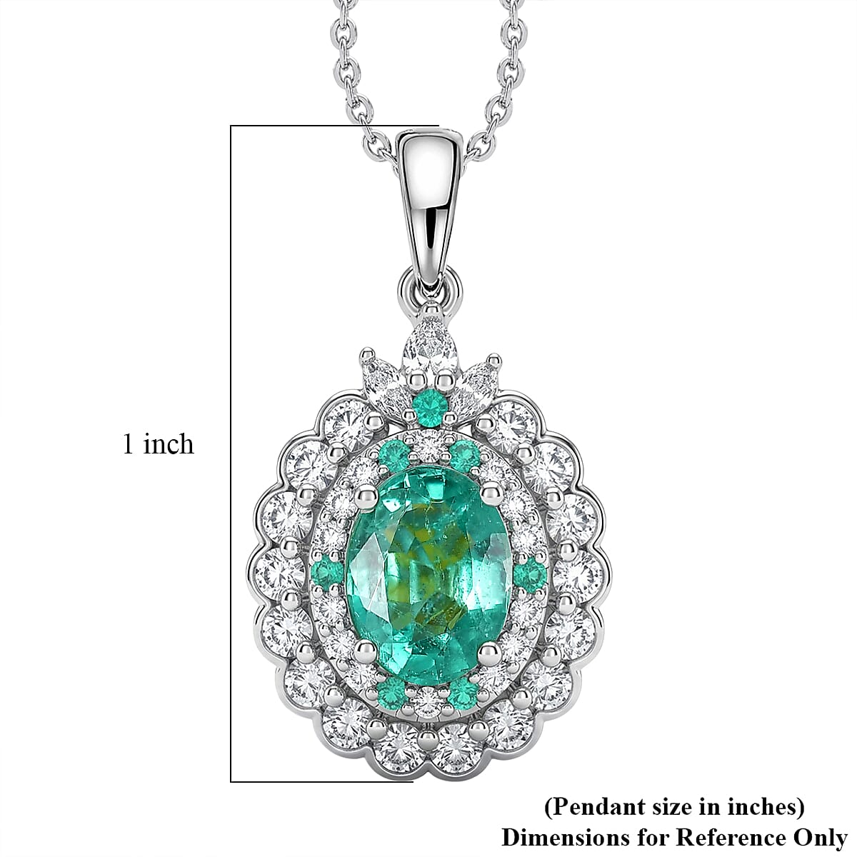 Certified & Appraised D'Joy Kagem Zambian Emerald, Paraiba Tourmaline and Moissanite 1.84 ctw Pendant Necklace in Rhodium Over Sterling Silver (20 Inches) (Ships in 5-7 Days) image number 5