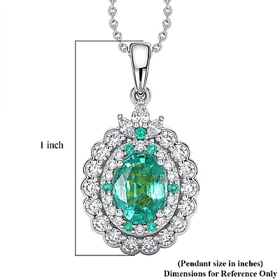 Certified & Appraised D'Joy Kagem Zambian Emerald, Paraiba Tourmaline and Moissanite 1.84 ctw Pendant Necklace in Rhodium Over Sterling Silver (20 Inches)