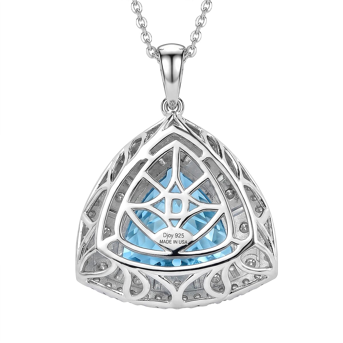 D'Joy Starburst Cut Premium Swiss Blue Topaz and Moissanite 8.75 ctw Pendant Necklace in Rhodium Over Sterling Silver 20 Inches image number 4