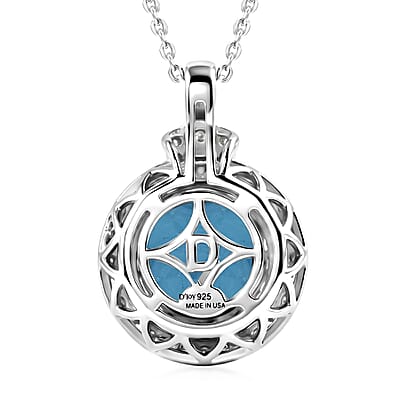Certified & Appraised D'Joy Premium Fancy Cut Swiss Blue Topaz and Moissanite 3.80 ctw Pendant Necklace in Rhodium Over Sterling Silver 20 Inches