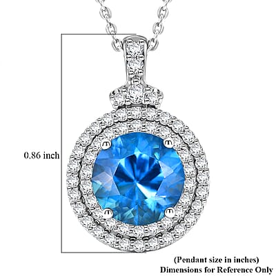 Certified & Appraised D'Joy Premium Fancy Cut Swiss Blue Topaz and Moissanite 3.80 ctw Pendant Necklace in Rhodium Over Sterling Silver 20 Inches
