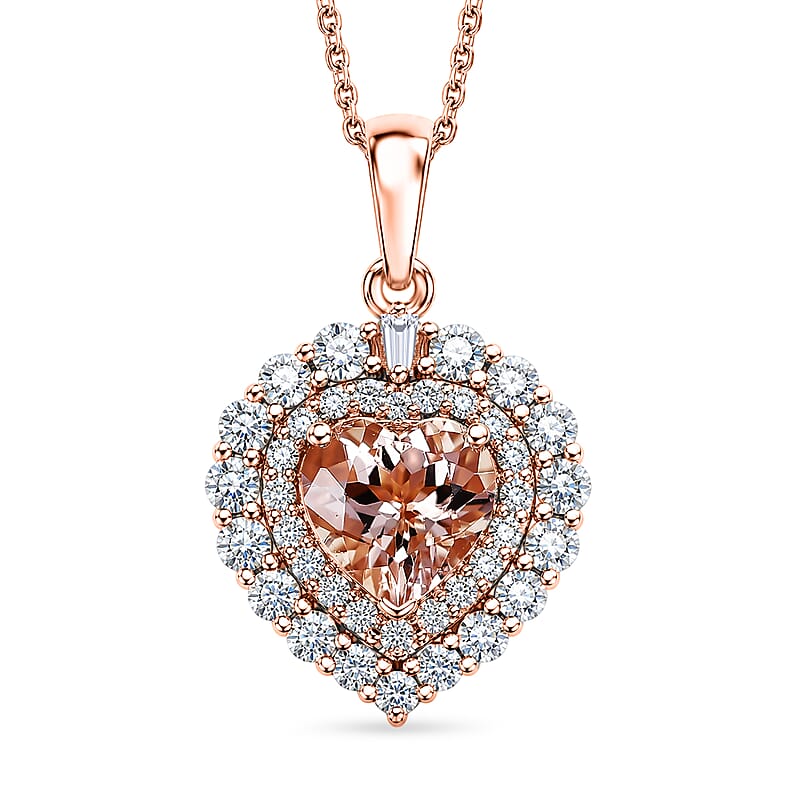 D'Joy Marropino Morganite and Moissanite 2.00 ctw Pendant Necklace in 18K Vermeil Rose Gold Over Sterling Silver 18 Inches