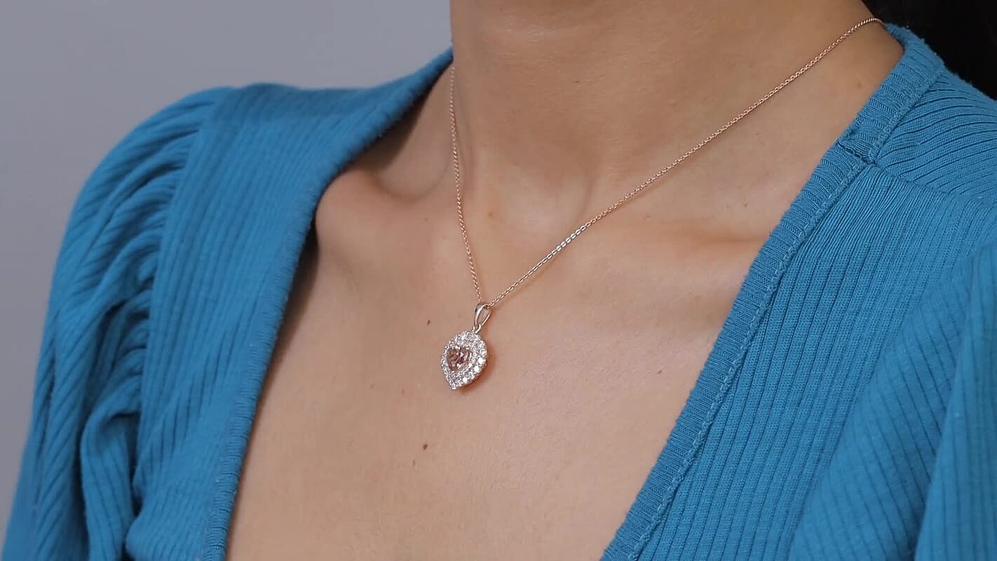 D'Joy Marropino Morganite and Moissanite 2.00 ctw Pendant Necklace in 18K Vermeil Rose Gold Over Sterling Silver 18 Inches