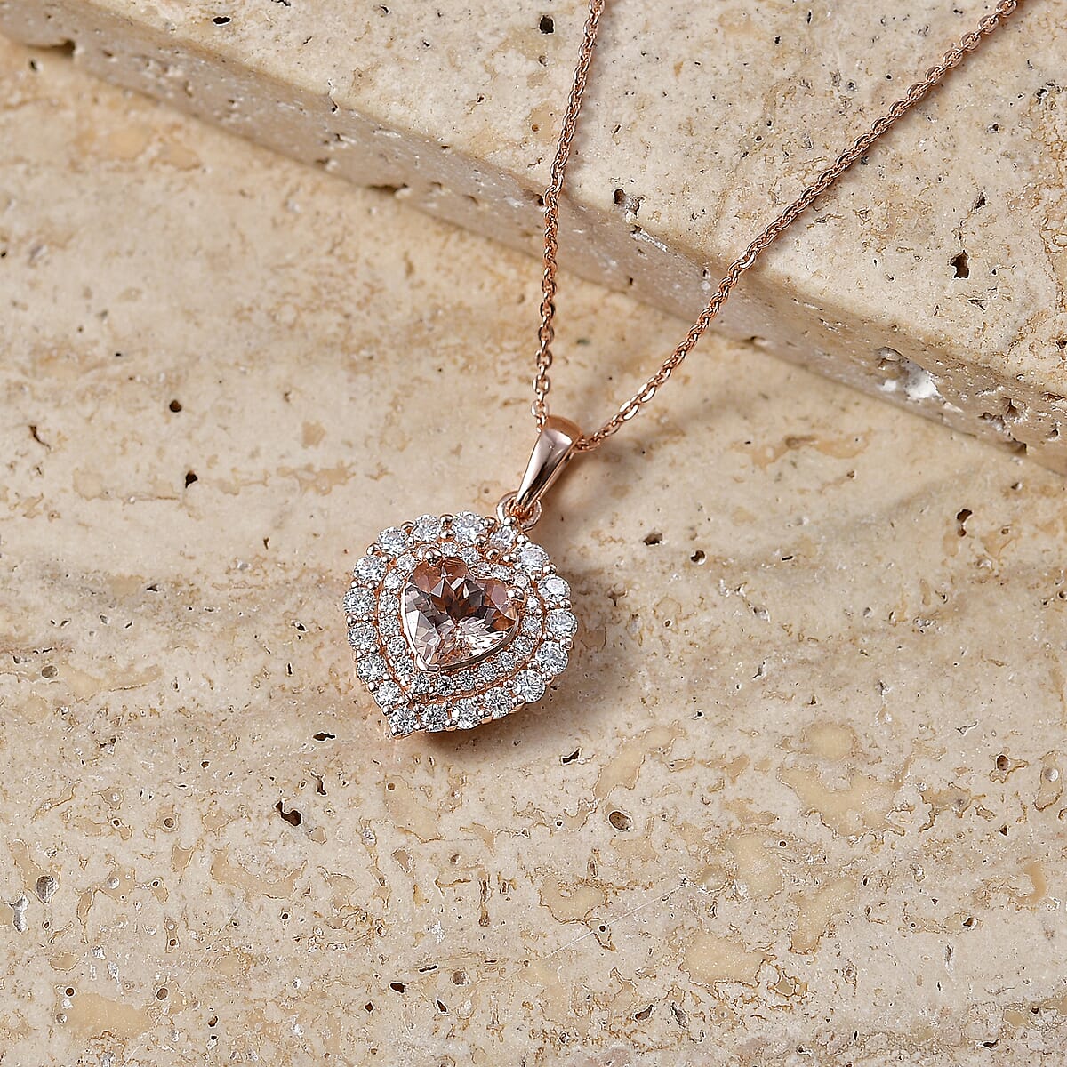 D'Joy Marropino Morganite and Moissanite 2.00 ctw Pendant Necklace in 18K Vermeil Rose Gold Over Sterling Silver 18 Inches image number 1