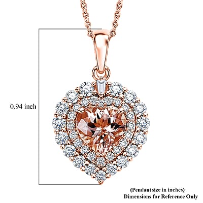 D'Joy Marropino Morganite and Moissanite 2.00 ctw Pendant Necklace in 18K Vermeil Rose Gold Over Sterling Silver 18 Inches