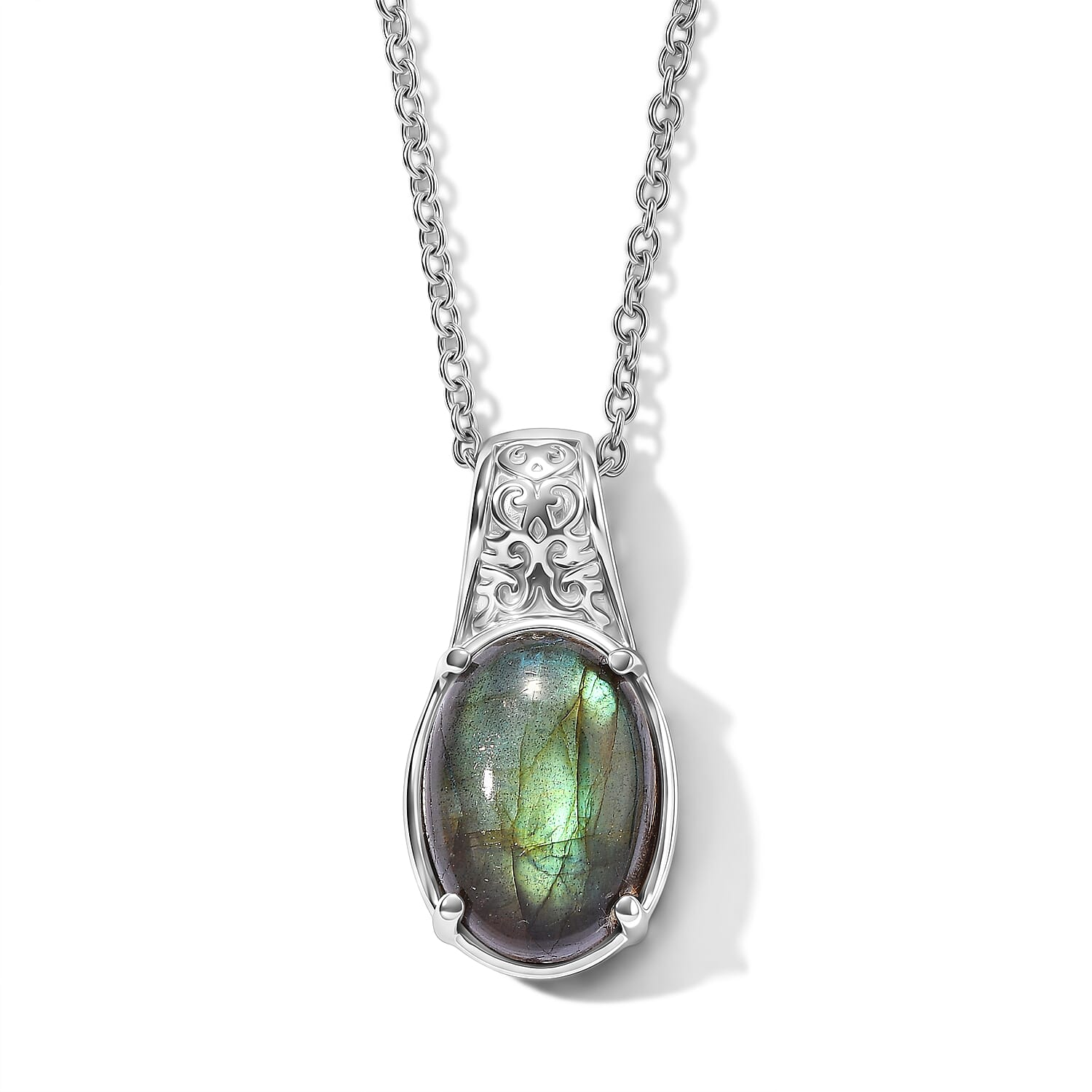 EverTrue Malagasy Labradorite 4.75 ctw Pendant Necklace in Stainless Steel 20 Inches