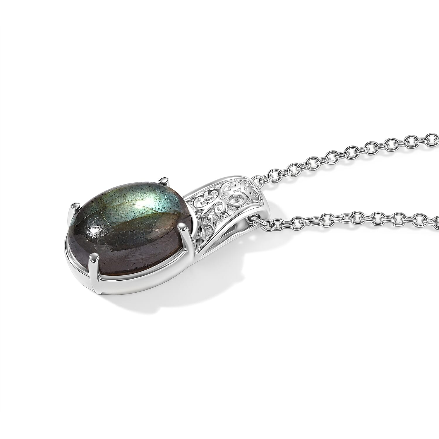 EverTrue Malagasy Labradorite 4.75 ctw Pendant Necklace in Stainless Steel 20 Inches