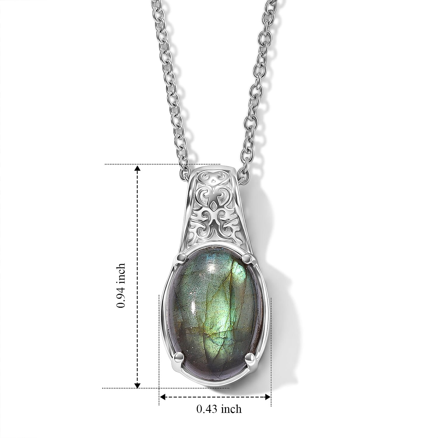EverTrue Malagasy Labradorite 4.75 ctw Pendant Necklace in Stainless Steel 20 Inches