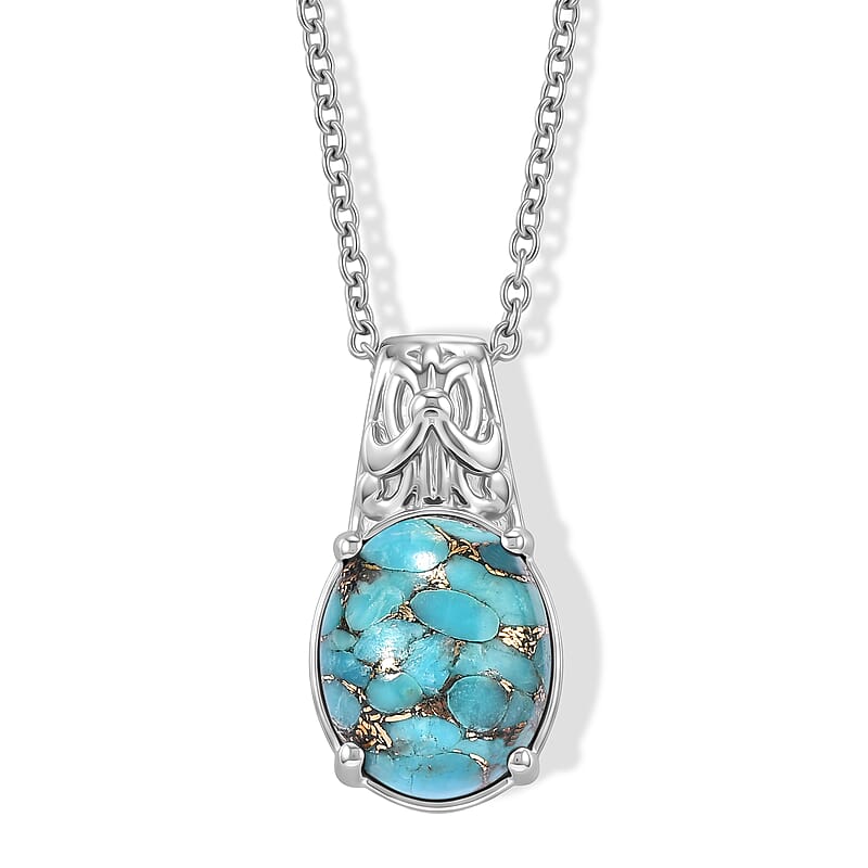 EverTrue Mojave Blue Turquoise 4.80 ctw Pendant Necklace in Stainless Steel 20 Inches