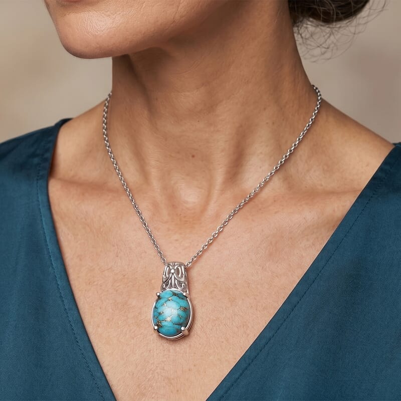 EverTrue Mojave Blue Turquoise 4.80 ctw Pendant Necklace in Stainless Steel 20 Inches