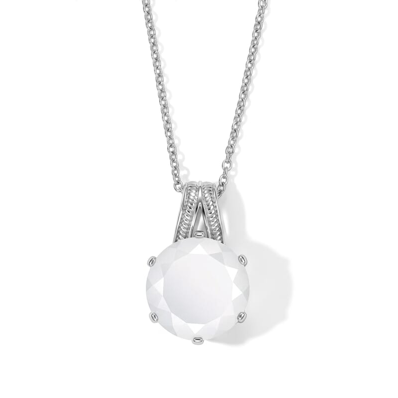 EverTrue White Moonstone 10.10 ctw Pendant Necklace in Stainless Steel 20 Inches