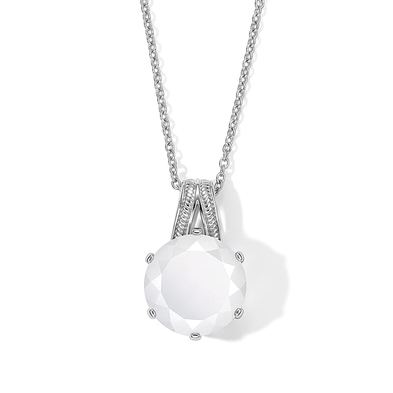 EverTrue White Moonstone 10.10 ctw Pendant Necklace in Stainless Steel 20 Inches
