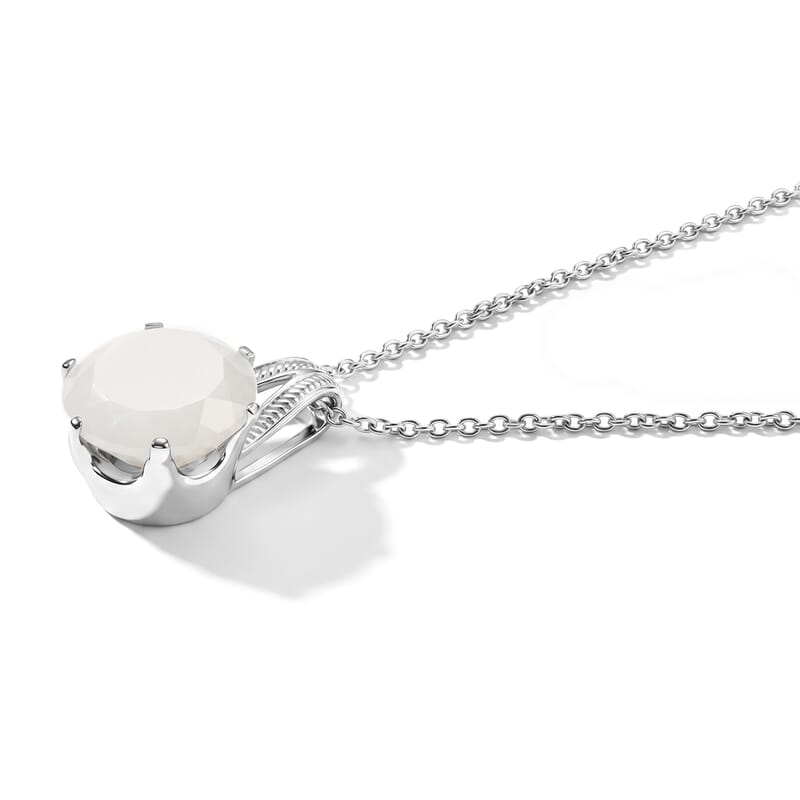EverTrue White Moonstone 10.10 ctw Pendant Necklace in Stainless Steel 20 Inches