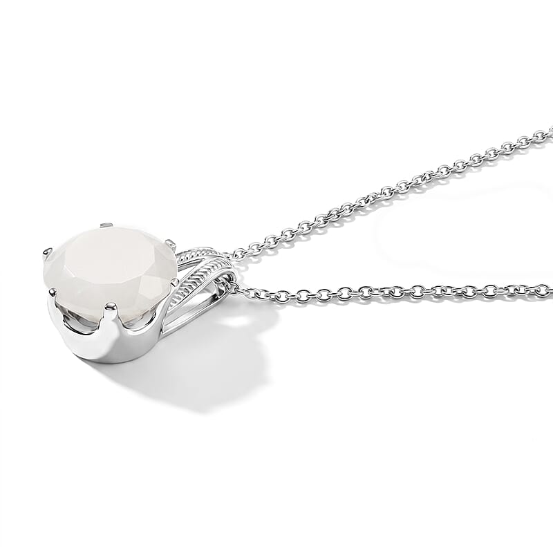 EverTrue White Moonstone 10.10 ctw Pendant Necklace in Stainless Steel 20 Inches