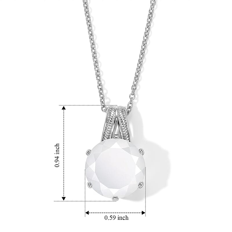 EverTrue White Moonstone 10.10 ctw Pendant Necklace in Stainless Steel 20 Inches