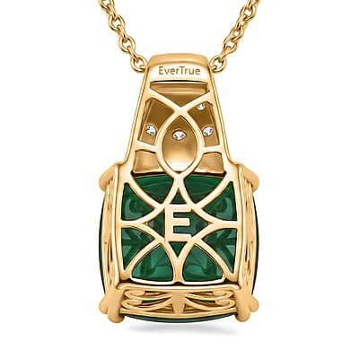 EverTrue Verde Onyx and White Zircon 9.90 ctw Canopy Bloom Pendant in 18K YG Plated with ION Plated YG Stainless Steel Necklace 20 Inches
