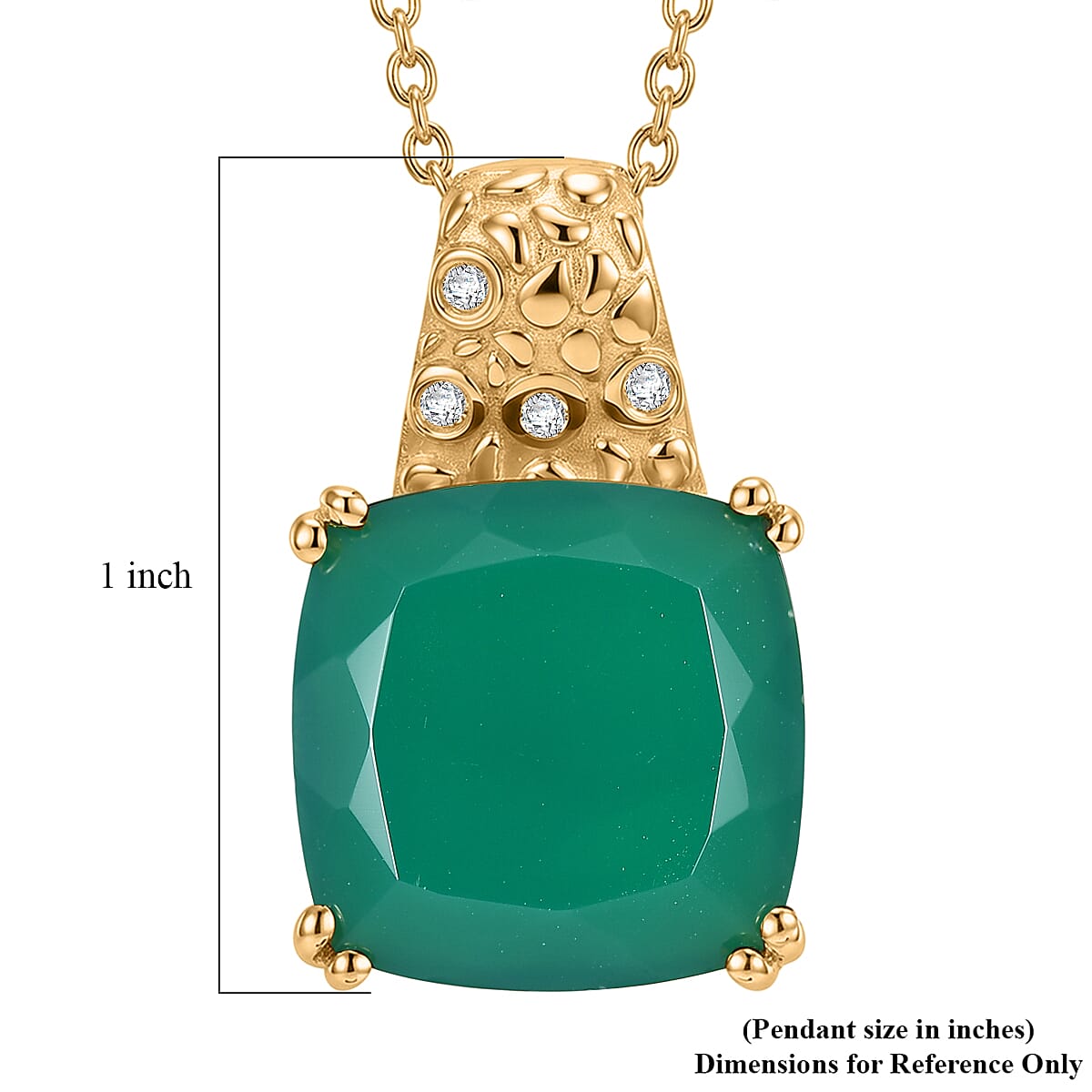 EverTrue Verde Onyx and White Zircon 9.90 ctw Canopy Bloom Pendant in 18K YG Plated with ION Plated YG Stainless Steel Necklace 20 Inches