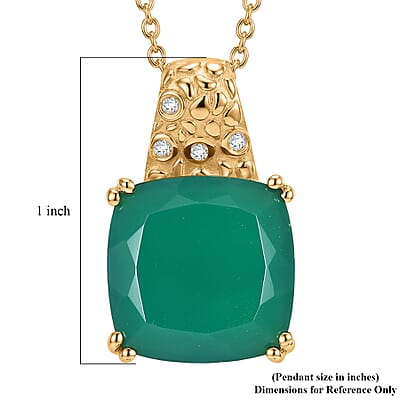 EverTrue Verde Onyx and White Zircon 9.90 ctw Canopy Bloom Pendant in 18K YG Plated with ION Plated YG Stainless Steel Necklace 20 Inches
