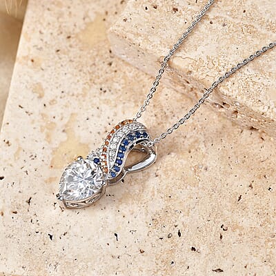 D'Joy Moissanite and Multi Gemstone 2.75 ctw Pendant Necklace in Rhodium Over Sterling Silver 20 Inches