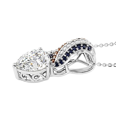 D'Joy Moissanite and Multi Gemstone 2.75 ctw Pendant Necklace in Rhodium Over Sterling Silver 20 Inches