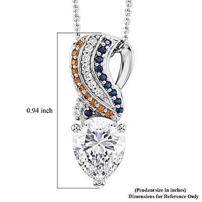 D'Joy Moissanite and Multi Gemstone 2.75 ctw Pendant Necklace in Rhodium Over Sterling Silver 20 Inches