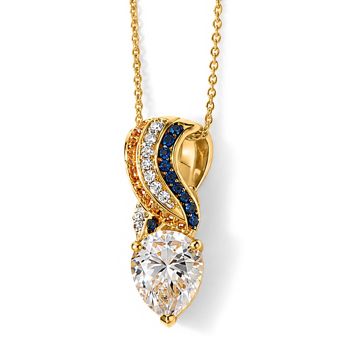 D'Joy Moissanite (Pear 10x8 mm), Multi Gemstone Pendant Necklace (20 Inches) in 18K Vermeil YG Over Sterling Silver 2.75 ctw