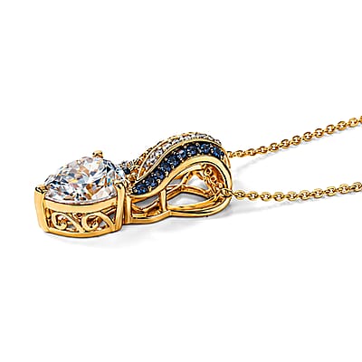 D'Joy Moissanite and Multi Gemstone 2.75 ctw Pendant Necklace in 18K Vermeil Yellow Gold Over Sterling Silver 20 Inches
