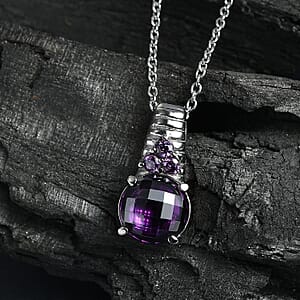 EverTrue Simulated Amethyst Color Diamond Pendant Necklace in Stainless Steel 20 Inches 