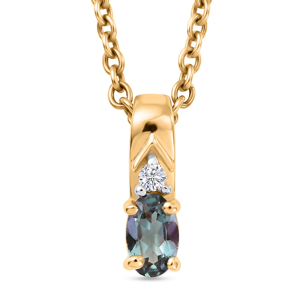 D'Joy Green Tanzanite and White Zircon 0.25 ctw Pendant in 14K YG Over with ION Plated YG Stainless Steel Necklace 20 Inches