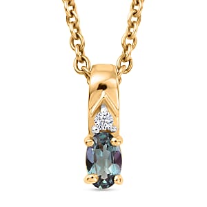 D'Joy Green Tanzanite and White Zircon 0.25 ctw Pendant in 14K YG Over with ION Plated YG Stainless Steel Necklace 20 Inches