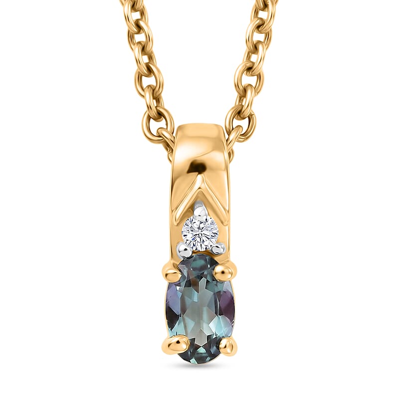 D'Joy Green Tanzanite and White Zircon 0.25 ctw Pendant in 14K YG Over with ION Plated YG Stainless Steel Necklace 20 Inches