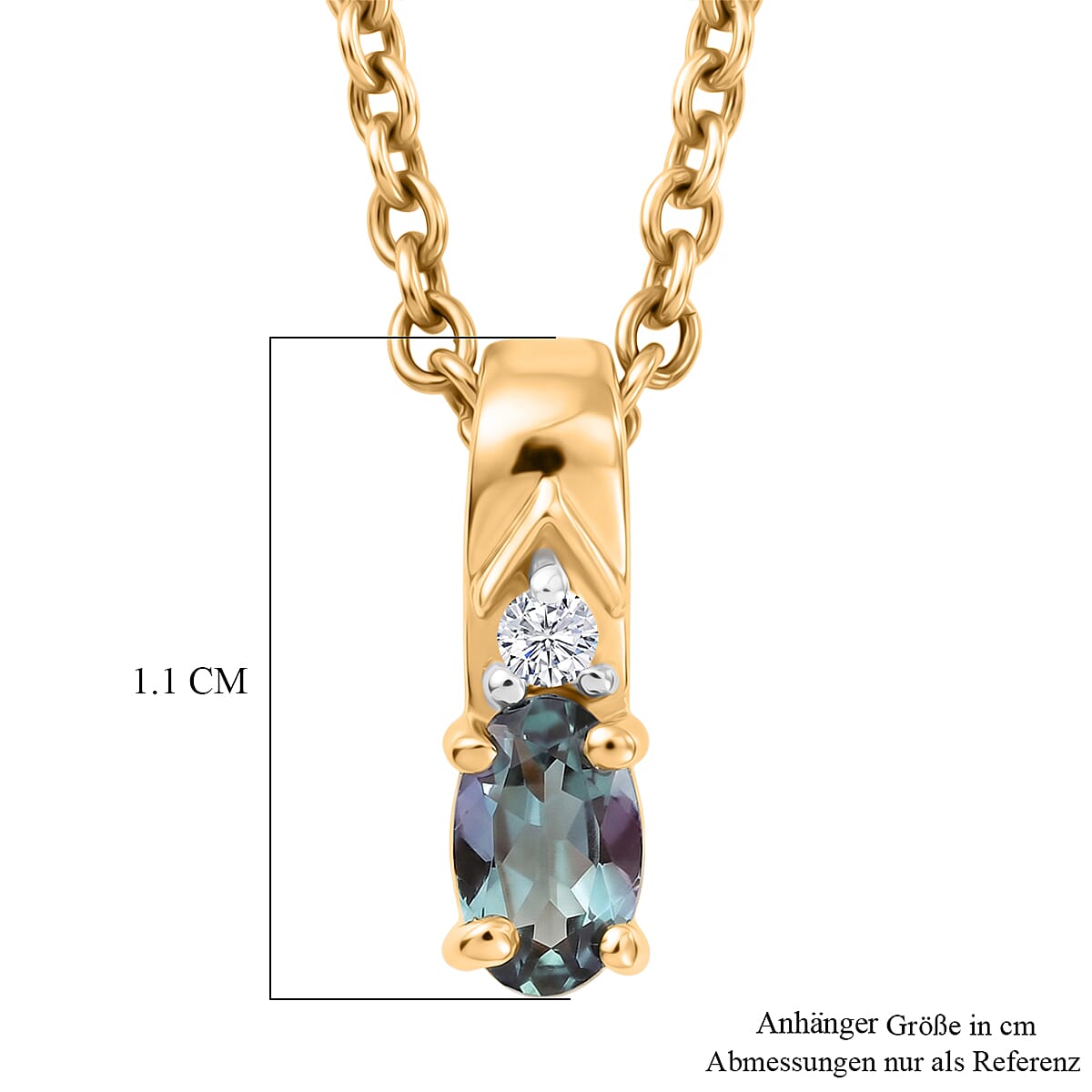D'Joy Green Tanzanite and White Zircon 0.25 ctw Pendant in 14K YG Over with ION Plated YG Stainless Steel Necklace 20 Inches