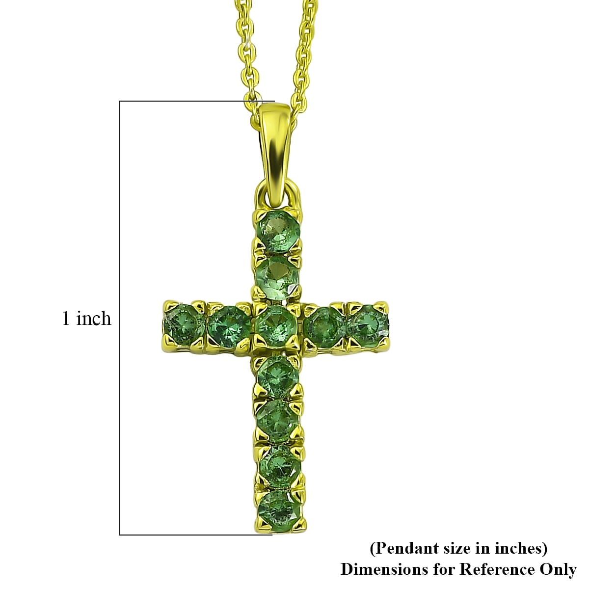 D'Joy Premium Tsavorite Garnet 0.85 ctw Cross Pendant Necklace in Green E-coat Sterling Silver 20 Inches