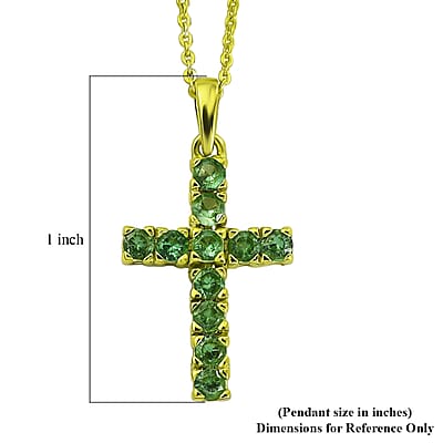 D'Joy Premium Tsavorite Garnet 0.85 ctw Cross Pendant Necklace in Green E-coat Sterling Silver 20 Inches