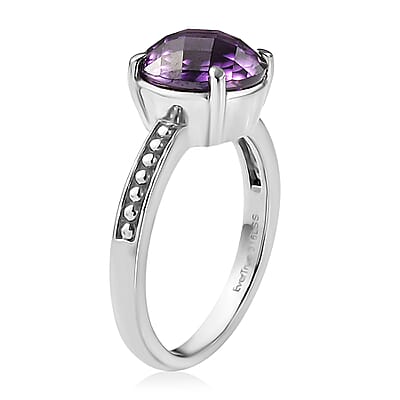 EverTrue Simulated Amethyst Color Diamond Ring (Size 6) and Pendant Necklace 20 Inches in Stainless Steel