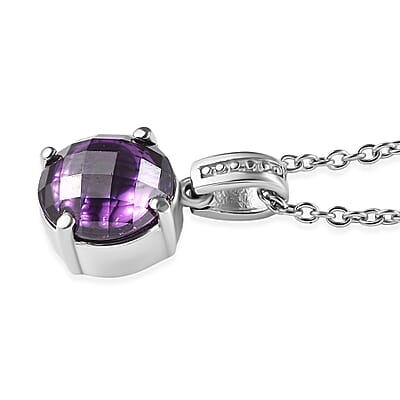EverTrue Simulated Amethyst Color Diamond Ring (Size 6) and Pendant Necklace 20 Inches in Stainless Steel