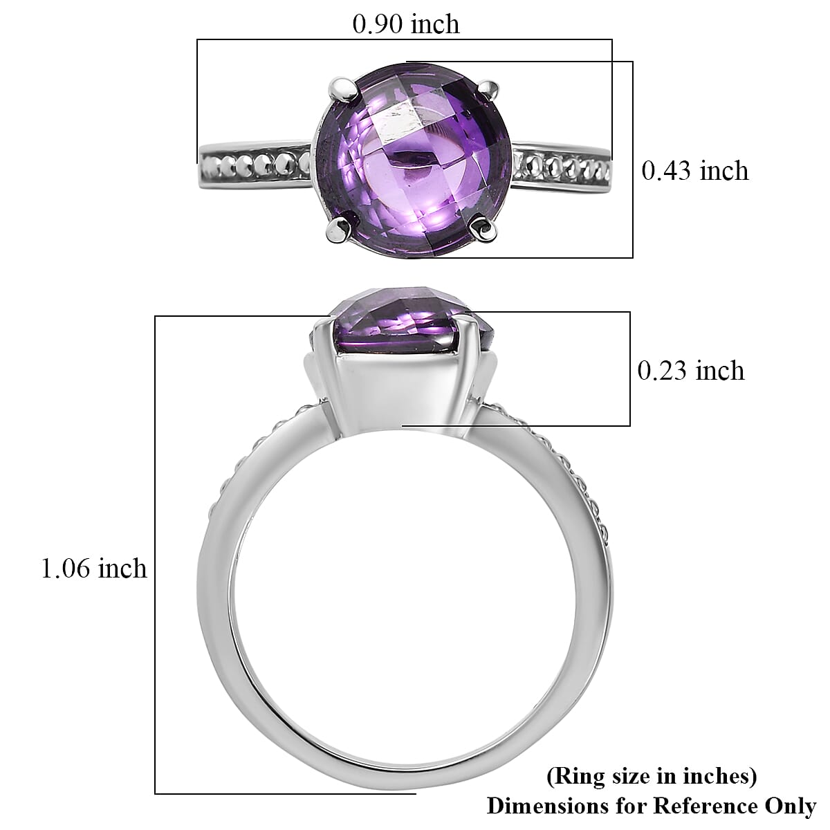 EverTrue Simulated Amethyst Color Diamond Ring (Size 7) and Pendant Necklace 20 Inches in Stainless Steel