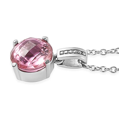EverTrue Simulated Pink Diamond Ring (Size 7) and Pendant Necklace 20 Inches in Stainless Steel
