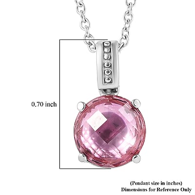 EverTrue Simulated Pink Diamond Ring (Size 7) and Pendant Necklace 20 Inches in Stainless Steel