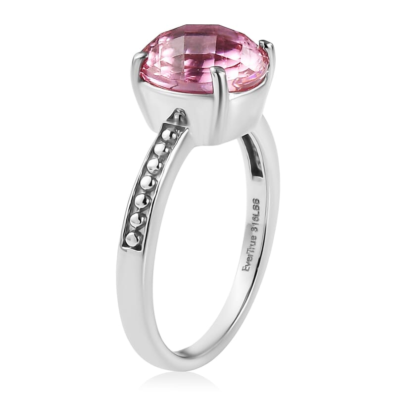 EverTrue Simulated Pink Diamond Ring (Size 8) and Pendant Necklace 20 Inches in Stainless Steel