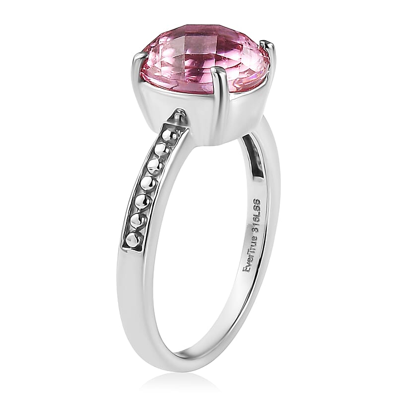 EverTrue Simulated Pink Diamond Ring (Size 8) and Pendant Necklace 20 Inches in Stainless Steel