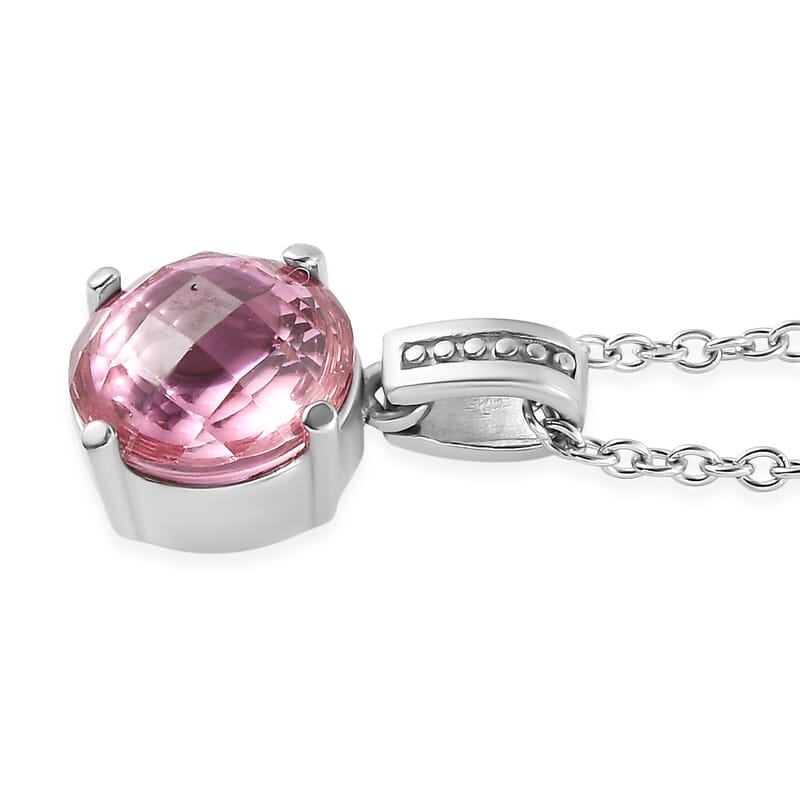 EverTrue Simulated Pink Diamond Ring (Size 8) and Pendant Necklace 20 Inches in Stainless Steel