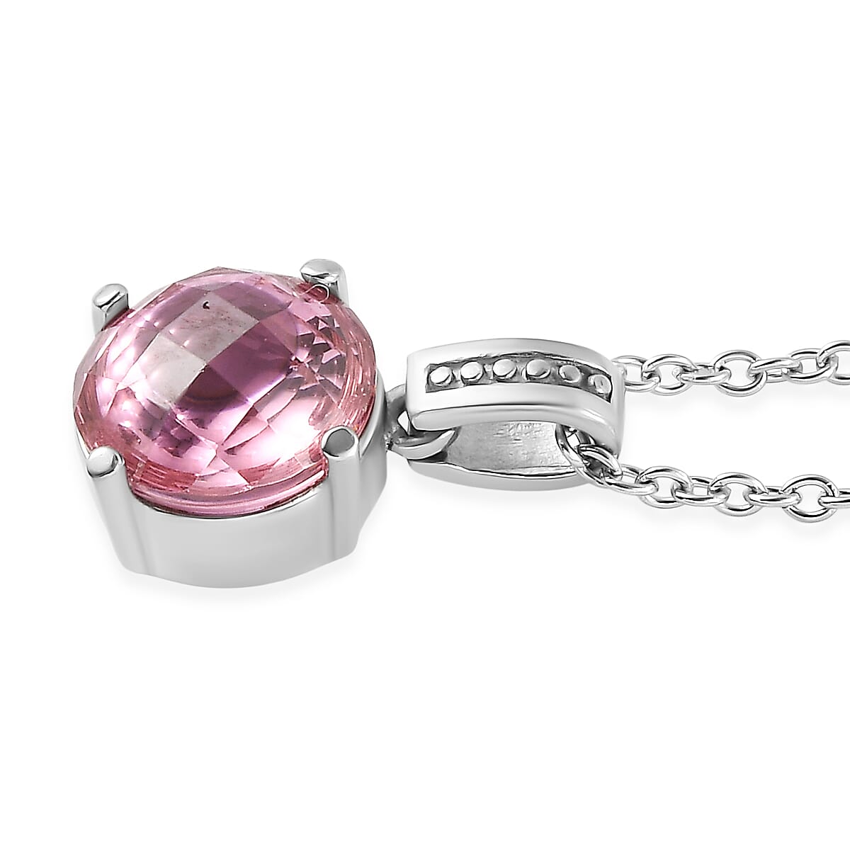 EverTrue Simulated Pink Diamond Ring (Size 11) and Pendant Necklace 20 Inches in Stainless Steel